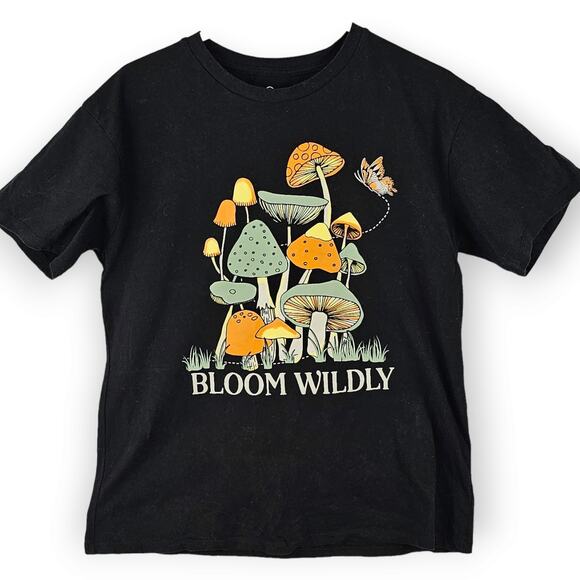 Organic Generation Bloom Wildly mushroom black tee shirt top toadstoal  Medium - Picture 2 of 5